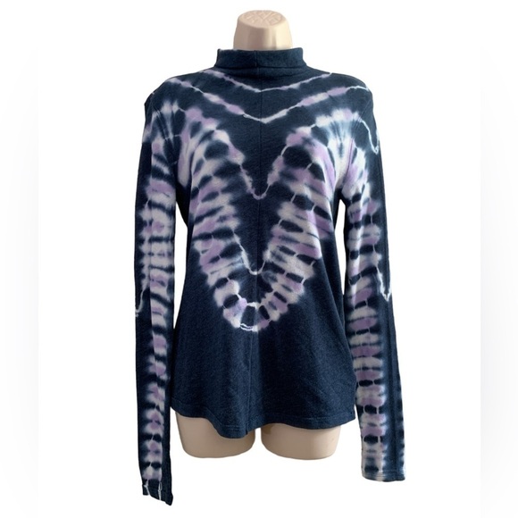 WE The Free Free People Psychedelic Tie-dye Turtleneck Top In Navy Size Medium - Picture 3 of 16